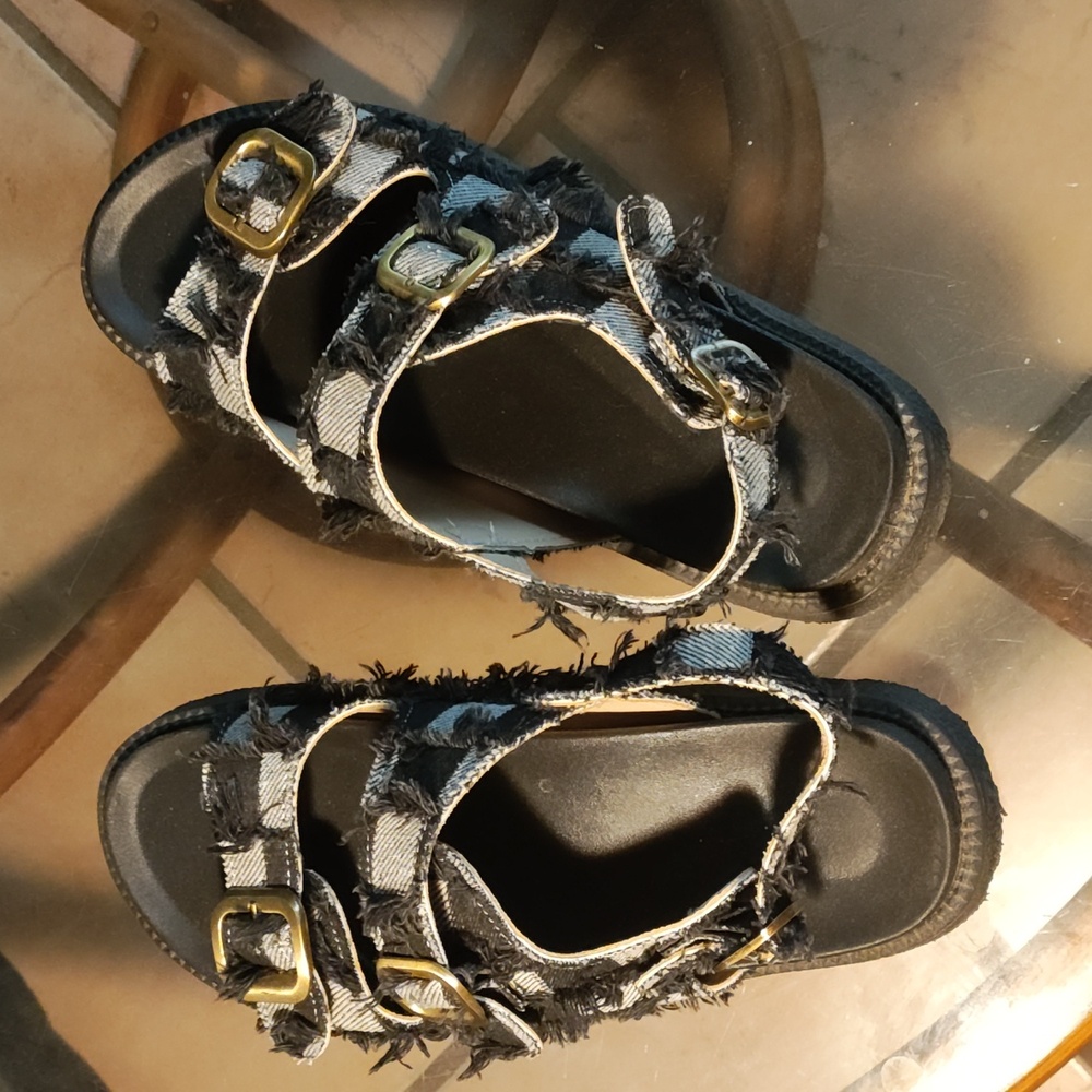 Black and white checkered sandals size 10